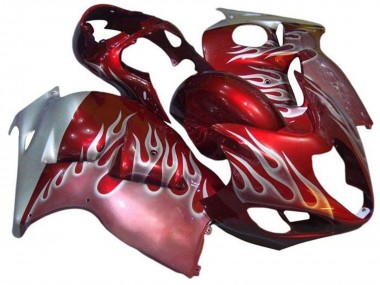 1996-2007 Suzuki GSXR 1300 Hayabusa Motorcycle Fairings - Red Silver Flame