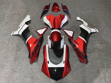 2015-2019 Yamaha YZF 1000 R1 Motorcycle Fairings - White Red Faux Carbon Fiber