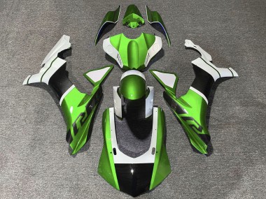 2020-2025 Yamaha YZF 1000 R1 Motorcycle Fairings - White Green Faux Carbon Fiber