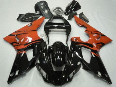 2000-2001 Yamaha YZF 1000 R1 Motorcycle Fairings - Orange Glossy Black Flame
