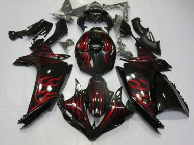 2007-2008 Yamaha YZF 1000 R1 Motorcycle Fairings - Glossy Black Red Flame