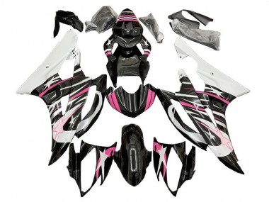2006-2007 Yamaha YZF R6 Motorcycle Fairings - White Pink Black Star Flame