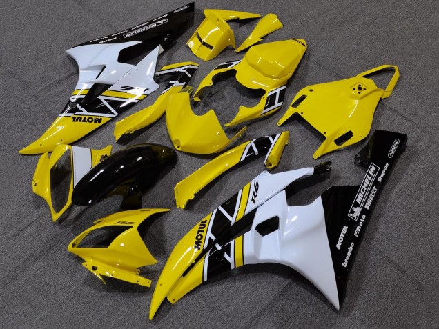2006-2007 Yamaha YZF R6 Motorcycle Fairings - Yellow White Glossy Black Motul Michelin