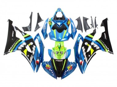 2008-2016 Yamaha YZF R6 Motorcycle Fairings - Blue Green Glossy Black Shark
