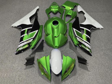 2008-2016 Yamaha YZF R6 Motorcycle Fairings - White Green Glossy Black Stripe