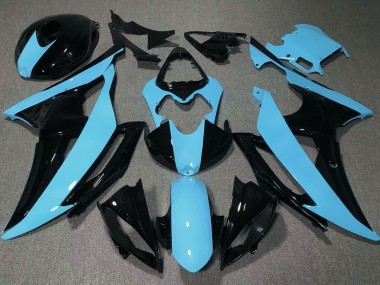 2008-2016 Yamaha YZF R6 Motorcycle Fairings - Light Blue Glossy Black