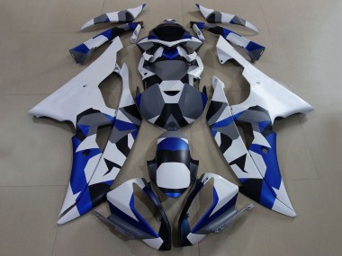 2008-2016 Yamaha YZF R6 Motorcycle Fairings - White Blue Grey Camouflage