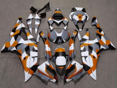 2008-2016 Yamaha YZF R6 Motorcycle Fairings - White Orange Grey Black Camouflage