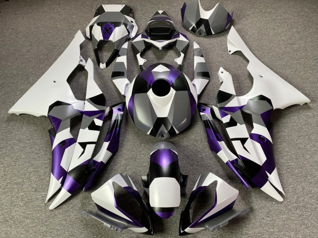 2008-2016 Yamaha YZF R6 Motorcycle Fairings - White Purple Grey Black Camouflage