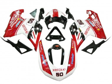 2007-2014 Ducati 848 1098 1198 Motorcycle Fairings - White Red Glossy Black Valsir Xerox 50