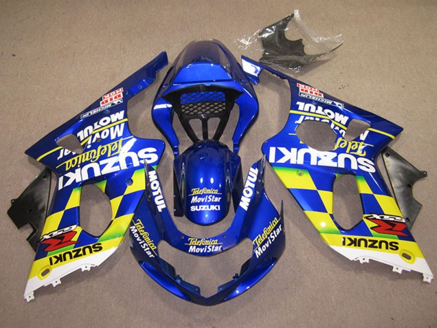 2000-2002 Suzuki GSXR 1000 Motorcycle Fairings - Blue Yellow White Telefonica MoviStar