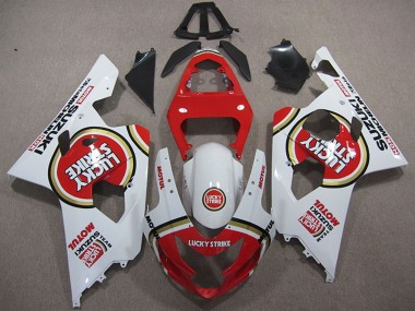 2004-2005 Suzuki GSXR 600 Motorcycle Fairings - White Red Lucky Strike Motul