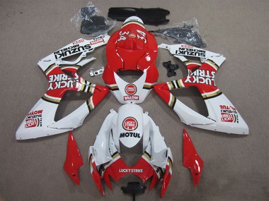 2006-2007 Suzuki GSXR 600 Motorcycle Fairings - White Red Lucky Strike Motul