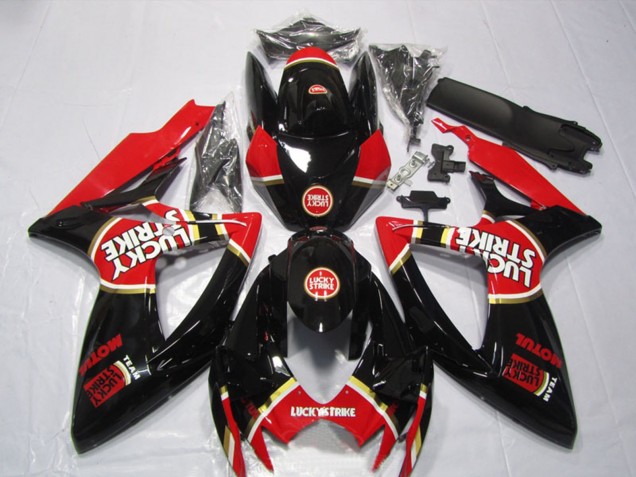 2006-2007 Suzuki GSXR 600 Motorcycle Fairings - Glossy Black Red White Lucky Strike Motul
