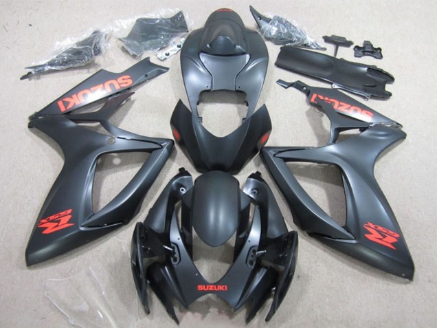 2006-2007 Suzuki GSXR 600 Motorcycle Fairings - Matte Black Red Decal