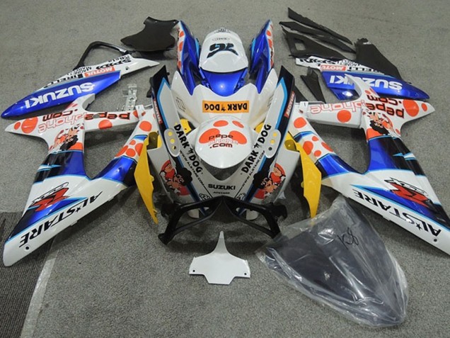 2008-2010 Suzuki GSXR 600 Motorcycle Fairings - White Blue Orange Alstare Dark Dog