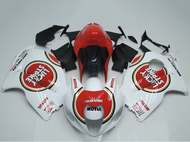 1996-2007 Suzuki GSXR 1300 Hayabusa Motorcycle Fairings - White Red Lucky Strike Motul