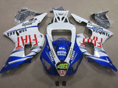 1998-1999 Yamaha YZF R1 Motorcycle Fairings - White Blue Red Motul Fiat 46