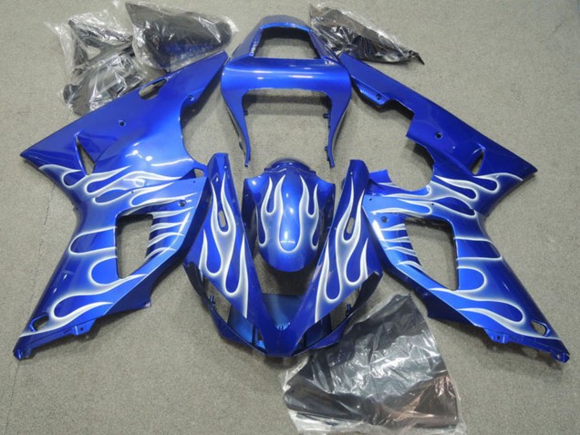 2000-2001 Yamaha YZF R1 Motorcycle Fairings - Blue White Flame