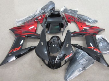 2002-2003 Yamaha YZF R1 Motorcycle Fairings - Glossy Black Red Flame