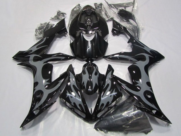 2004-2006 Yamaha YZF R1 Motorcycle Fairings - Glossy Black Grey Flame