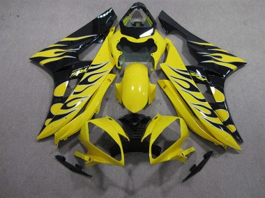 2006-2007 Yamaha YZF R6 Motorcycle Fairings - Yellow Black Flame