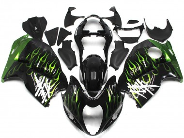 Online 1997-2007 Suzuki GSXR 1300 Fairings - Black with Deep Green flame