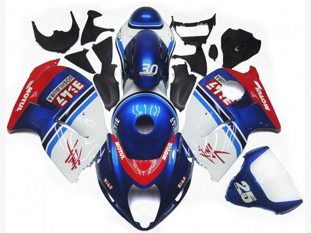 Online 1997-2007 Suzuki GSXR 1300 Fairings - Blue and White Custom Logo with Red Online 1997-2007 Suzuki GSXR 1300 Fairings - Blue and White Custom Logo with Red