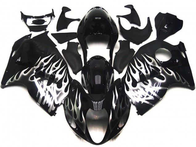Online 1997-2007 Suzuki GSXR 1300 Fairings - Gloss Black with Silver Flames Online 1997-2007 Suzuki GSXR 1300 Fairings - Gloss Black with Silver Flames