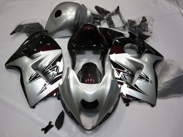 Online 1997-2007 Suzuki GSXR 1300 Fairings - Silver and Dark Red Online 1997-2007 Suzuki GSXR 1300 Fairings - Silver and Dark Red