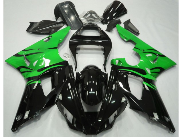 Online 2000-2001 Yamaha R1 Fairings - Black Flame & Green