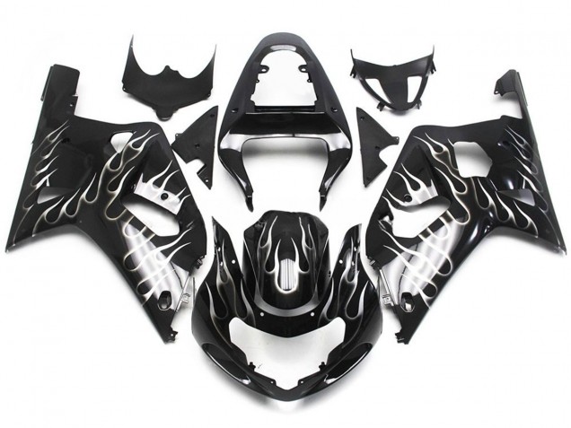 Online 2001-2003 Suzuki GSXR 600-750 Fairings - Black and White Gloss Flame Online 2001-2003 Suzuki GSXR 600-750 Fairings - Black and White Gloss Flame