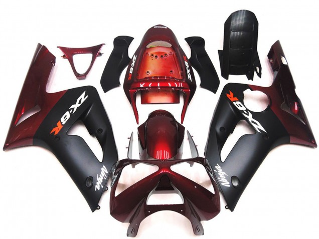 Online 2003-2004 Kawasaki ZX6R Fairings - Matte Black and Maroon