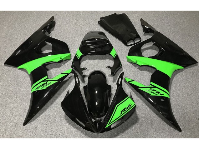 Online 2003-2005 Yamaha R6 Fairings - Gloss Black and Green Online 2003-2005 Yamaha R6 Fairings - Gloss Black and Green