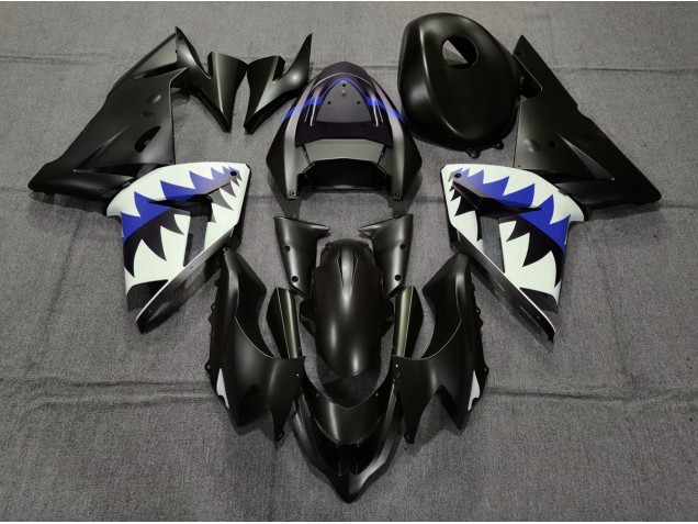 Online 2004-2005 Kawasaki ZX10R Fairings - Matte Black and Dark Blue Shark Online 2004-2005 Kawasaki ZX10R Fairings - Matte Black and Dark Blue Shark