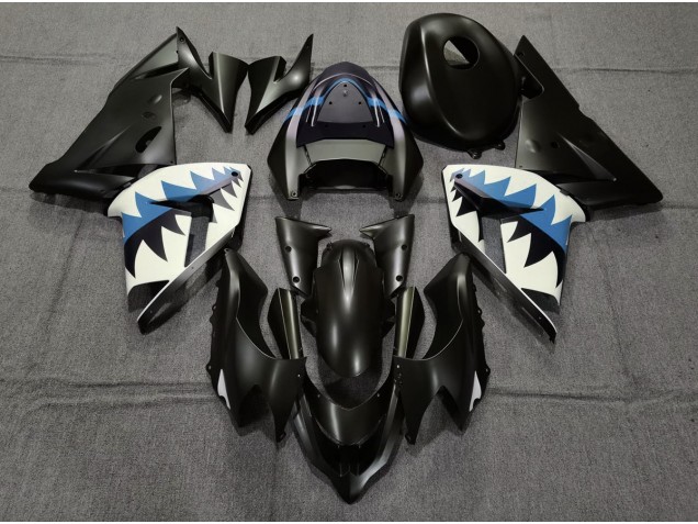 Online 2004-2005 Kawasaki ZX10R Fairings - Matte Black and Light Blue Shark Online 2004-2005 Kawasaki ZX10R Fairings - Matte Black and Light Blue Shark