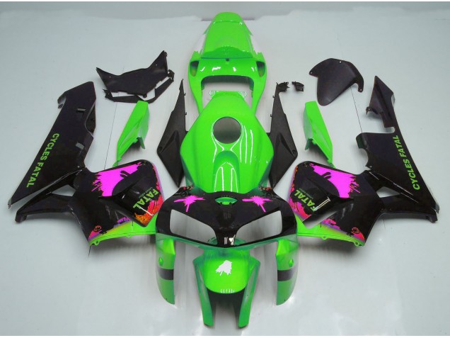 Online 2005-2006 Honda CBR600RR Fairings - Pink Splatter on Green