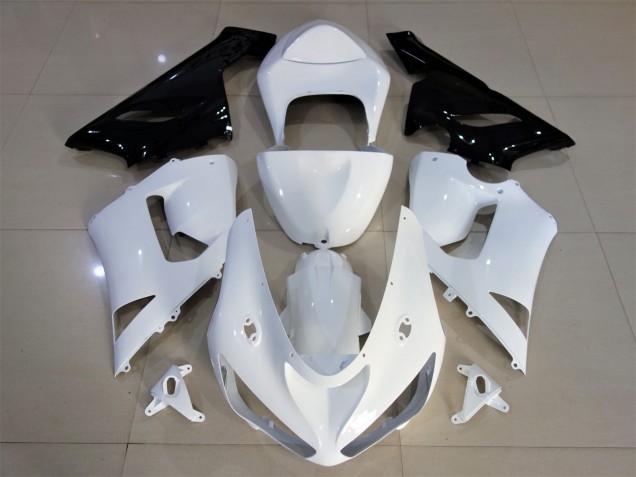 Online 2005-2006 Kawasaki ZX6R Fairings - Gloss White & Black Online 2005-2006 Kawasaki ZX6R Fairings - Gloss White & Black