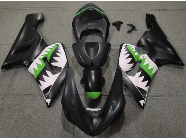 Online 2005-2006 Kawasaki ZX6R Fairings - Matte Black and Green Shark Online 2005-2006 Kawasaki ZX6R Fairings - Matte Black and Green Shark