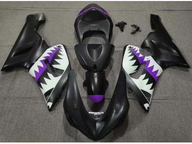 Online 2005-2006 Kawasaki ZX6R Fairings - Matte Black and Purple Shark
