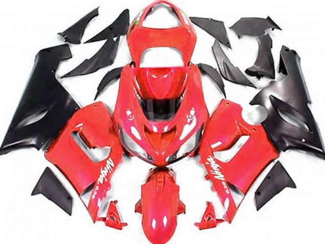 Online 2005-2006 Kawasaki ZX6R Fairings - Red and Matte Black Online 2005-2006 Kawasaki ZX6R Fairings - Red and Matte Black