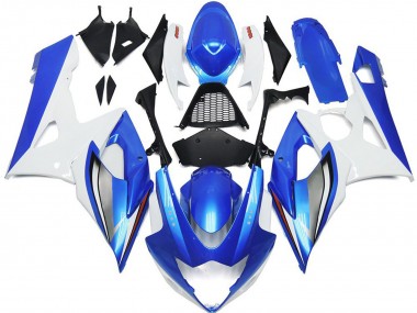 Online 2005-2006 Suzuki GSXR 1000 Fairings - Gloss Blue and White with red logo and Silver