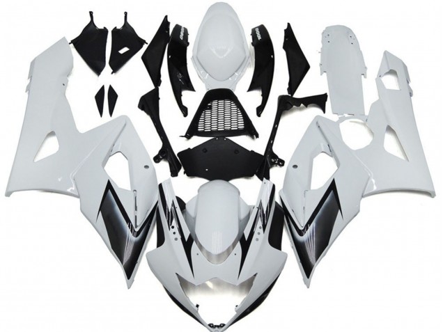 Online 2005-2006 Suzuki GSXR 1000 Fairings - Gloss White Style with Silver Hints