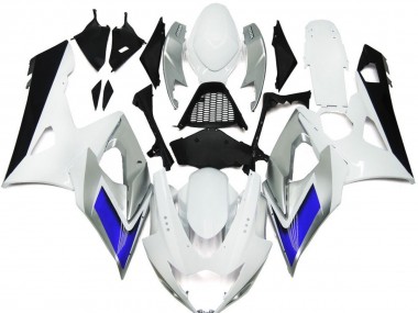 Online 2005-2006 Suzuki GSXR 1000 Fairings - Gloss White Style with Silver Hints and Blue