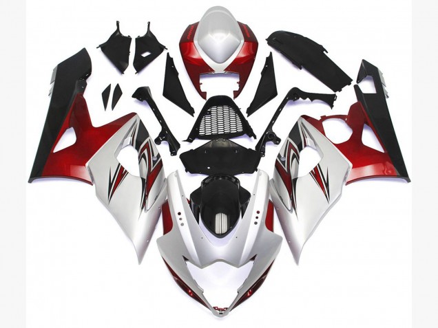 Online 2005-2006 Suzuki GSXR 1000 Fairings - Gloss White Style with Silver Hints and Bronze