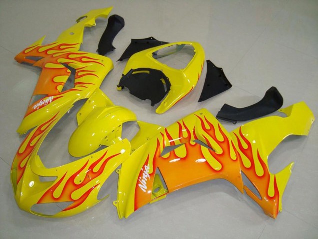 Online 2006-2007 Kawasaki ZX10R Fairings - Yellow Orange Flame Online 2006-2007 Kawasaki ZX10R Fairings - Yellow Orange Flame
