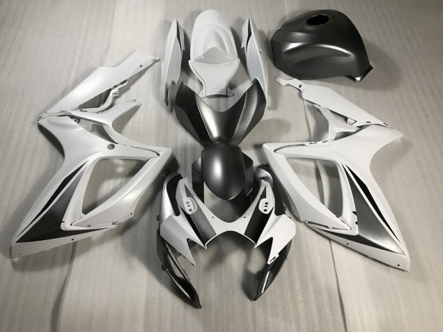 Online 2006-2007 Suzuki GSXR 600-750 Fairings - Matte White and Grey Online 2006-2007 Suzuki GSXR 600-750 Fairings - Matte White and Grey