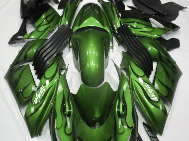Online 2006-2011 Kawasaki ZX14R Fairings - Gloss Green & Flame