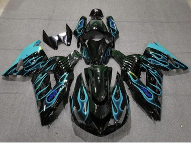 Online 2006-2011 Kawasaki ZX14R Fairings - Light Blue Flame