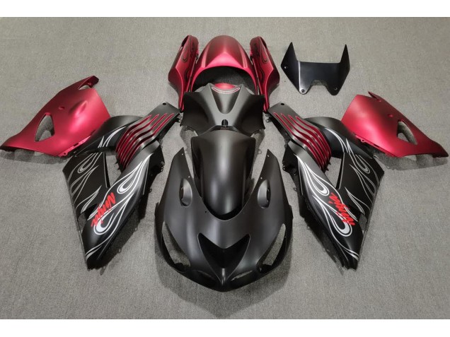 Online 2006-2011 Kawasaki ZX14R Fairings - Matte Black and Red Online 2006-2011 Kawasaki ZX14R Fairings - Matte Black and Red